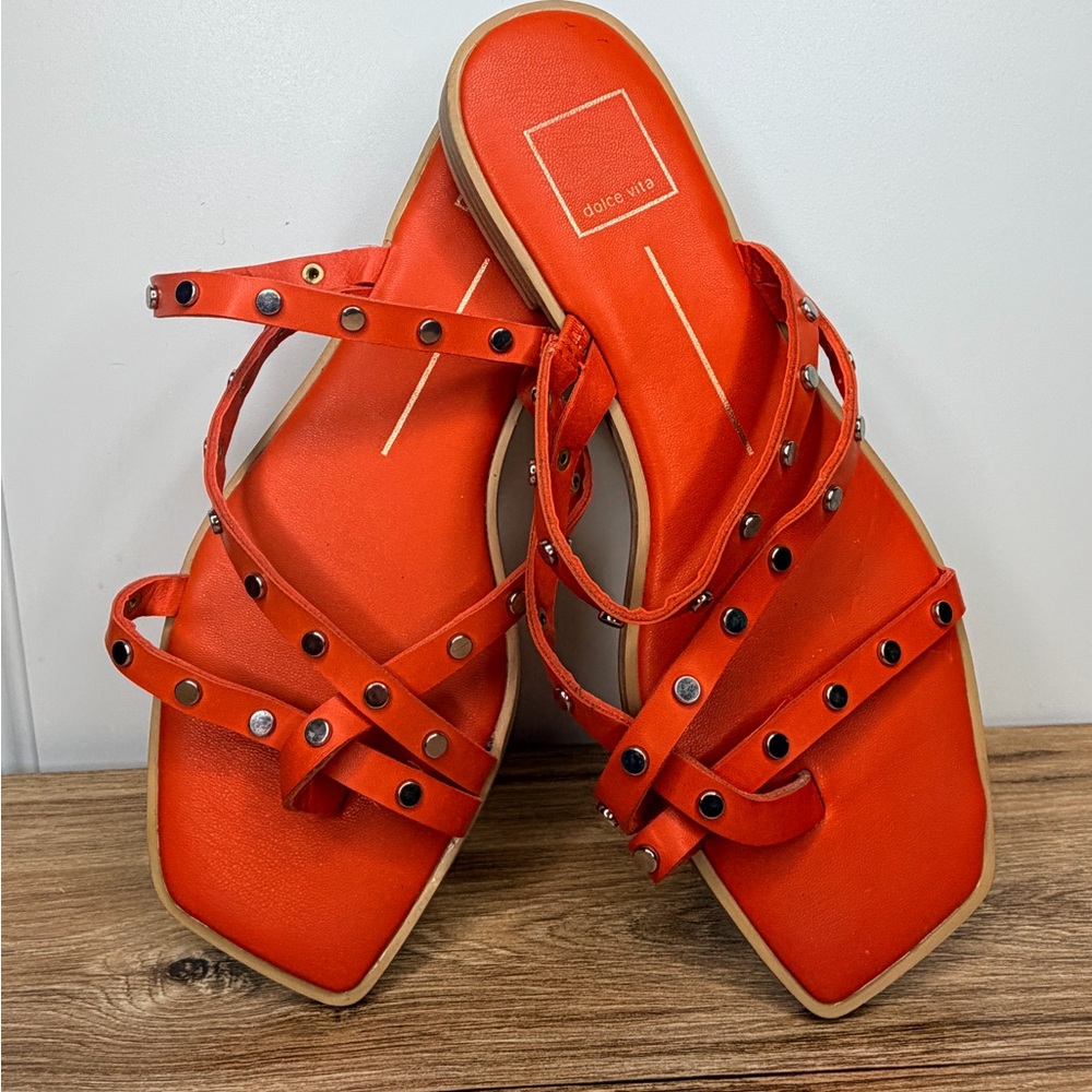 Dolce Vita ‘Izabel’ Orange Studded Silver Sandals Size 8.5 - Picture 2 of 5
